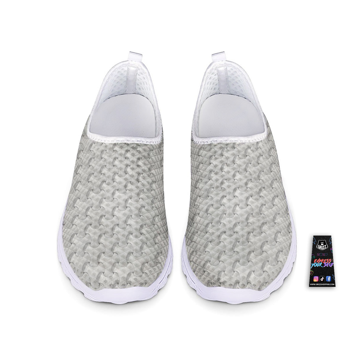 White Abstract 3D Geometric Print Pattern Nurse Shoes-grizzshop