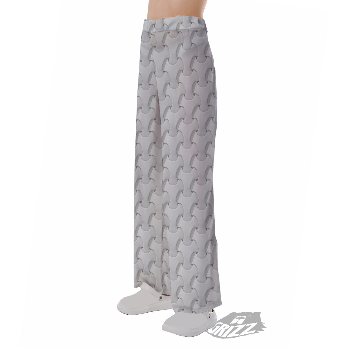 White Abstract 3D Geometric Print Pattern Pajama Pants-grizzshop