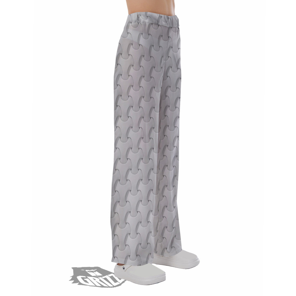 White Abstract 3D Geometric Print Pattern Pajama Pants-grizzshop