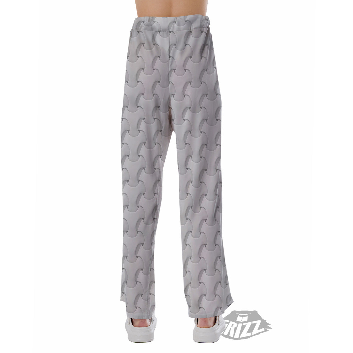 White Abstract 3D Geometric Print Pattern Pajama Pants-grizzshop