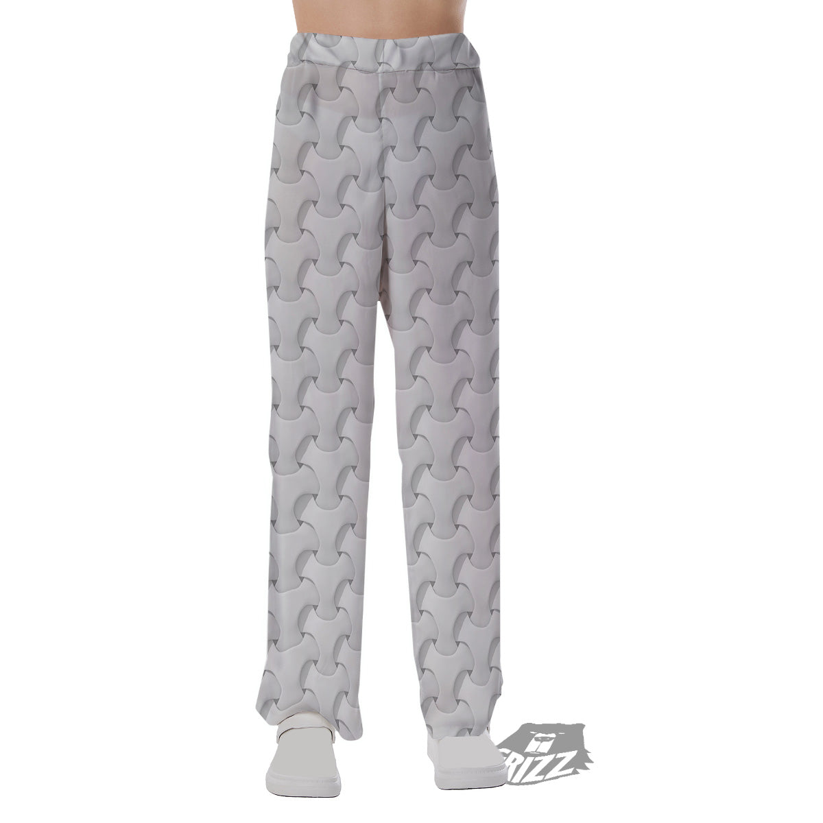 White Abstract 3D Geometric Print Pattern Pajama Pants-grizzshop