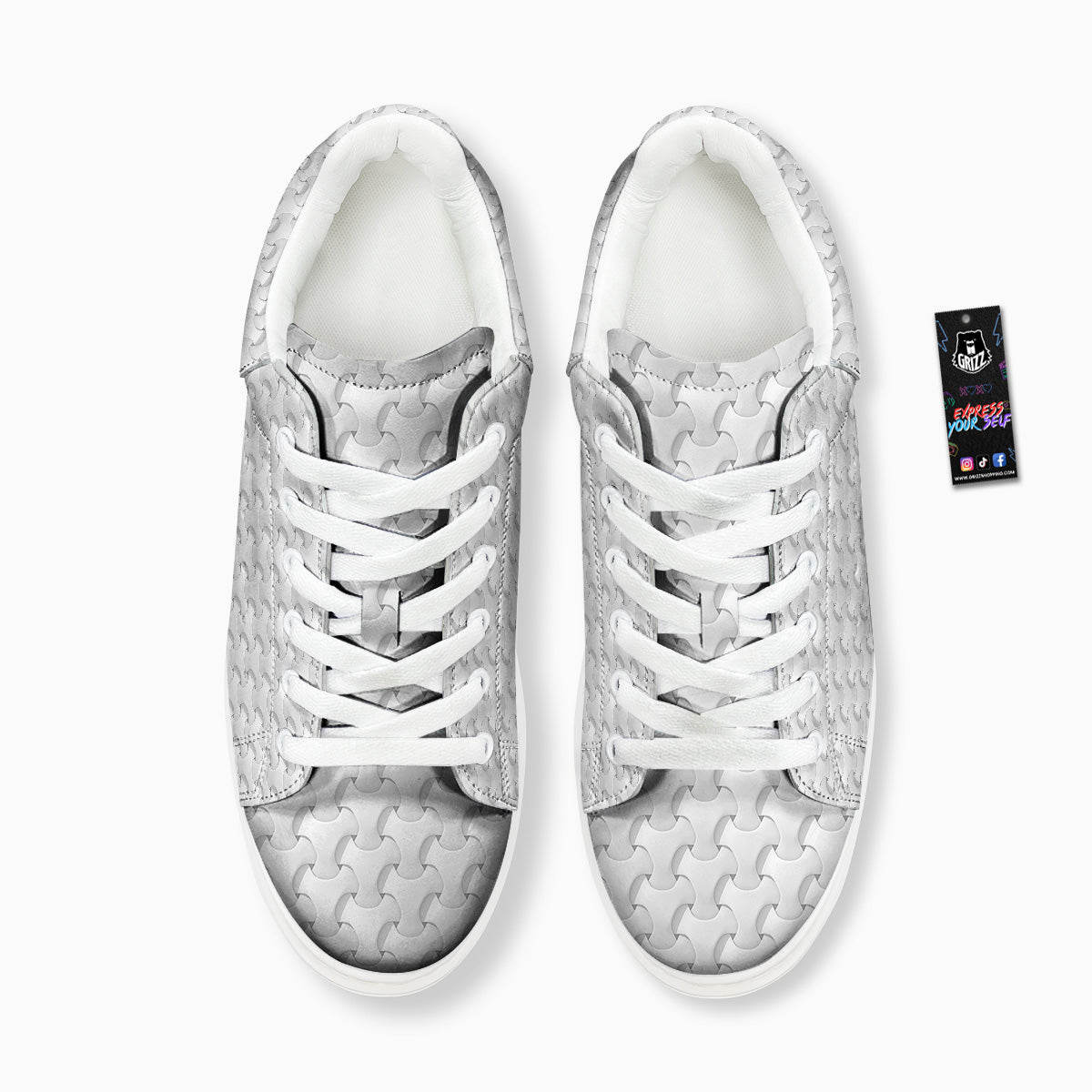 White Abstract 3D Geometric Print Pattern Platform Shoes-grizzshop