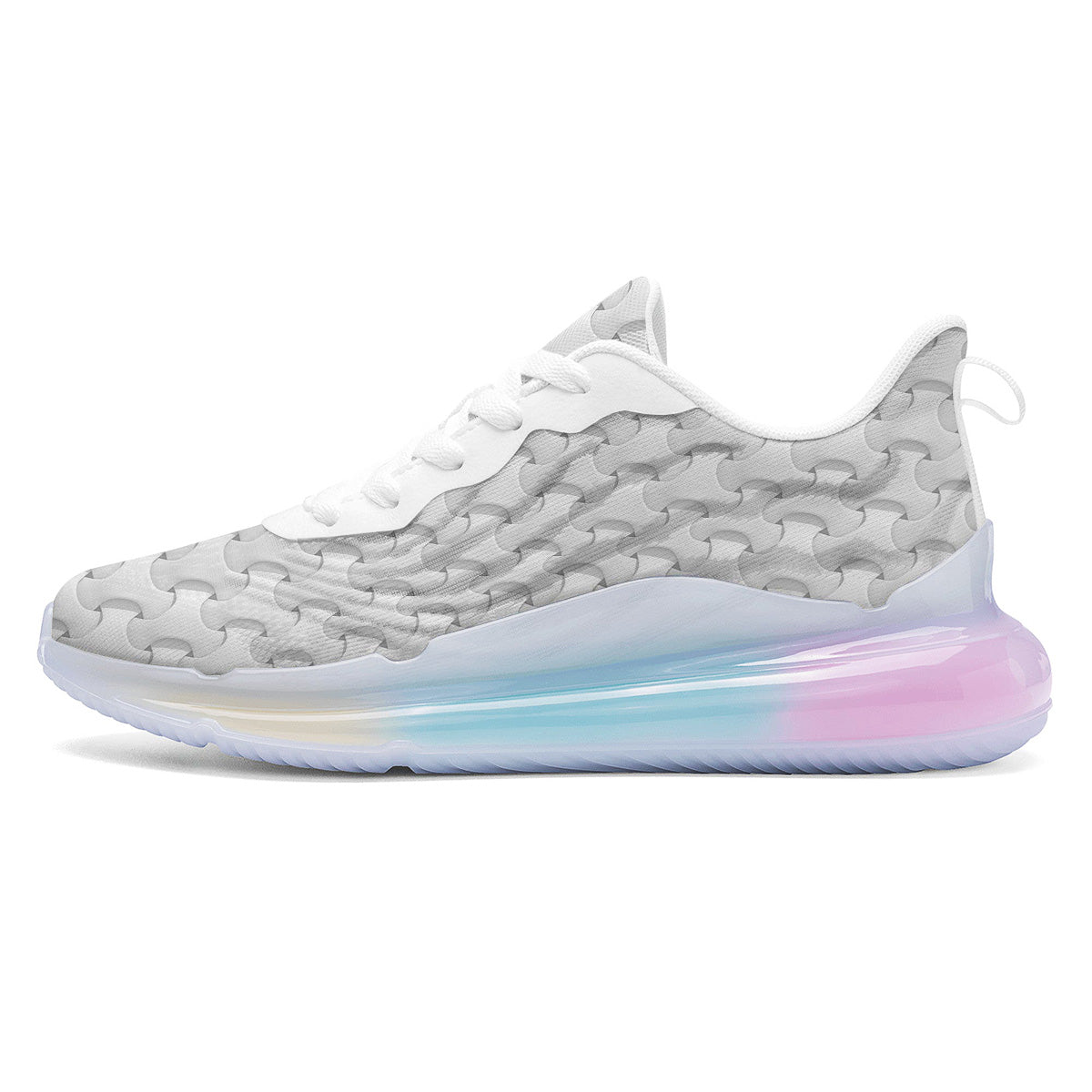 White Abstract 3D Geometric Print Pattern Running Sneakers-grizzshop