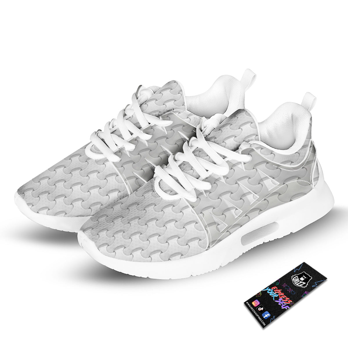 White Abstract 3D Geometric Print Pattern Tennis Shoes-grizzshop