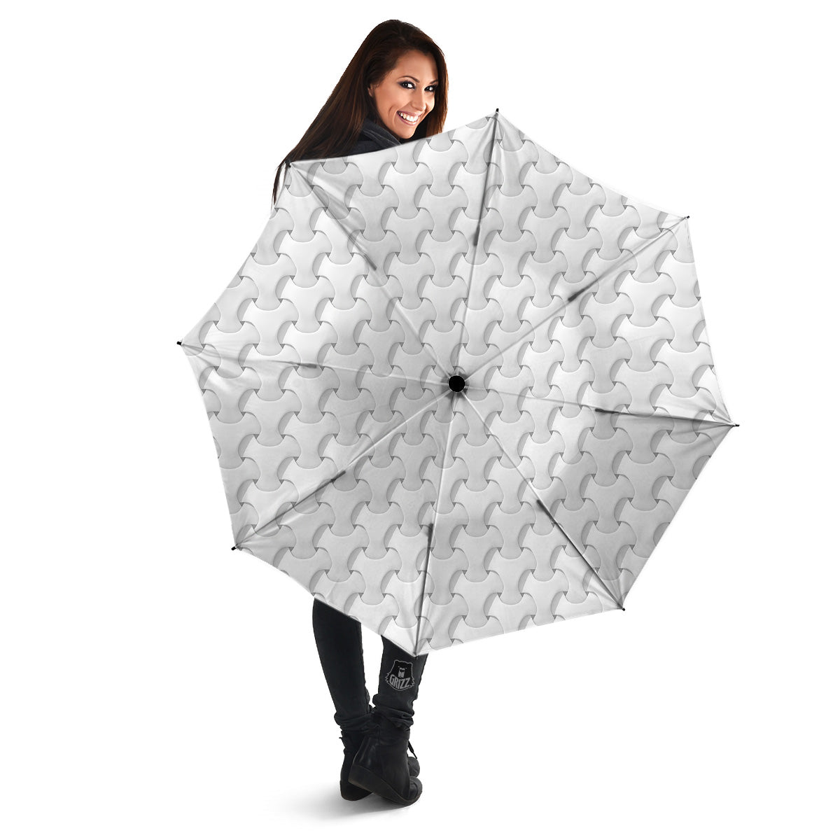White Abstract 3D Geometric Print Pattern Umbrella-grizzshop
