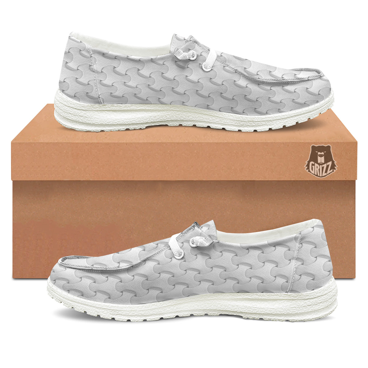White Abstract 3D Geometric Print Pattern White Loafers-grizzshop