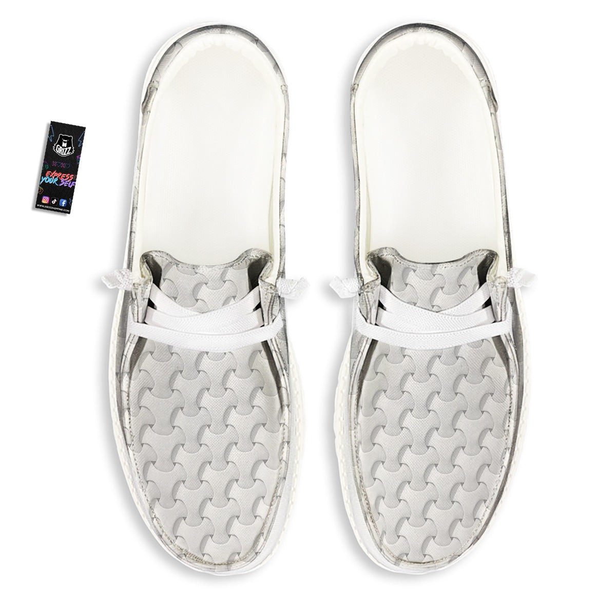 White Abstract 3D Geometric Print Pattern White Loafers-grizzshop