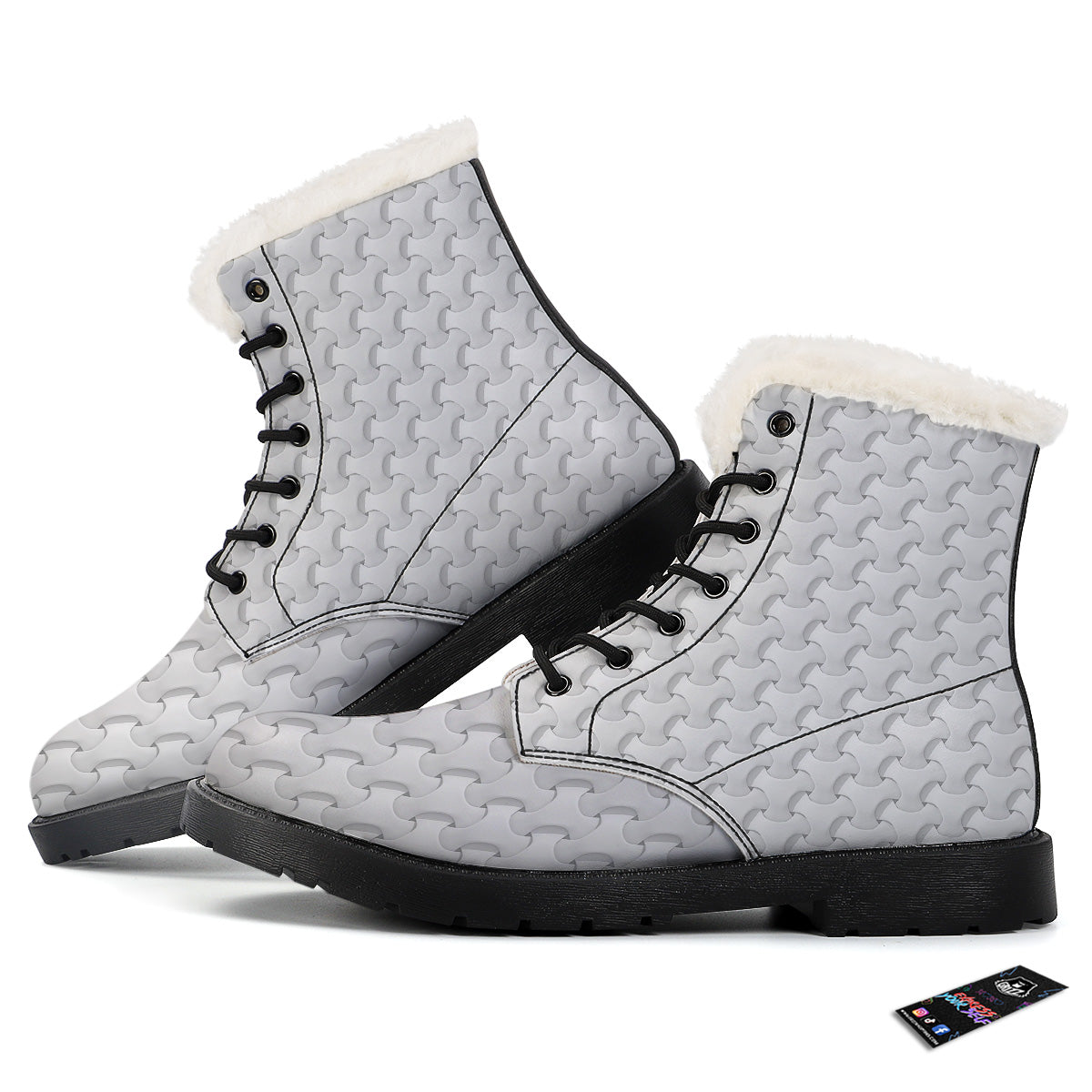 White Abstract 3D Geometric Print Pattern Winter Boots-grizzshop