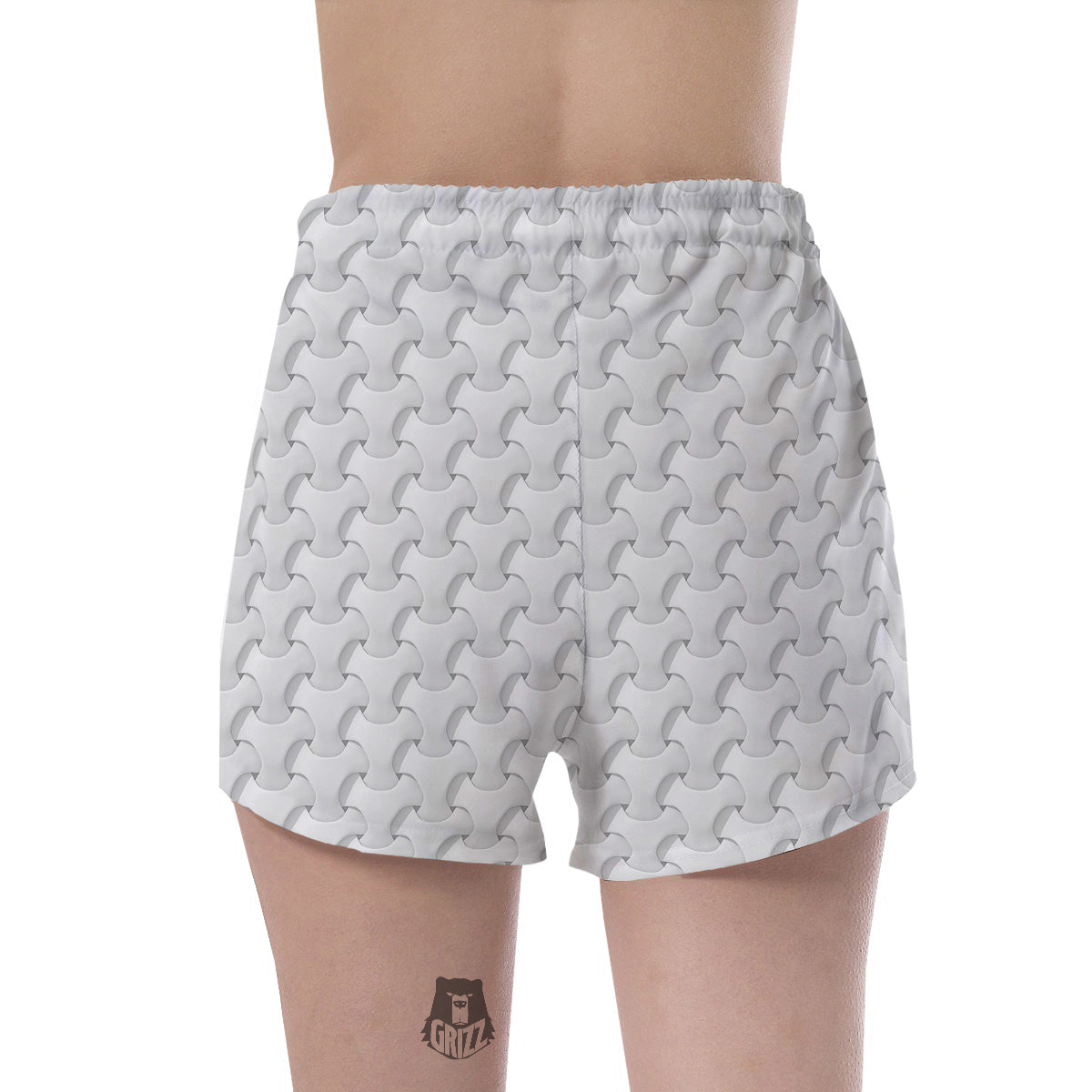 White Abstract 3D Geometric Print Pattern Women's Shorts-grizzshop