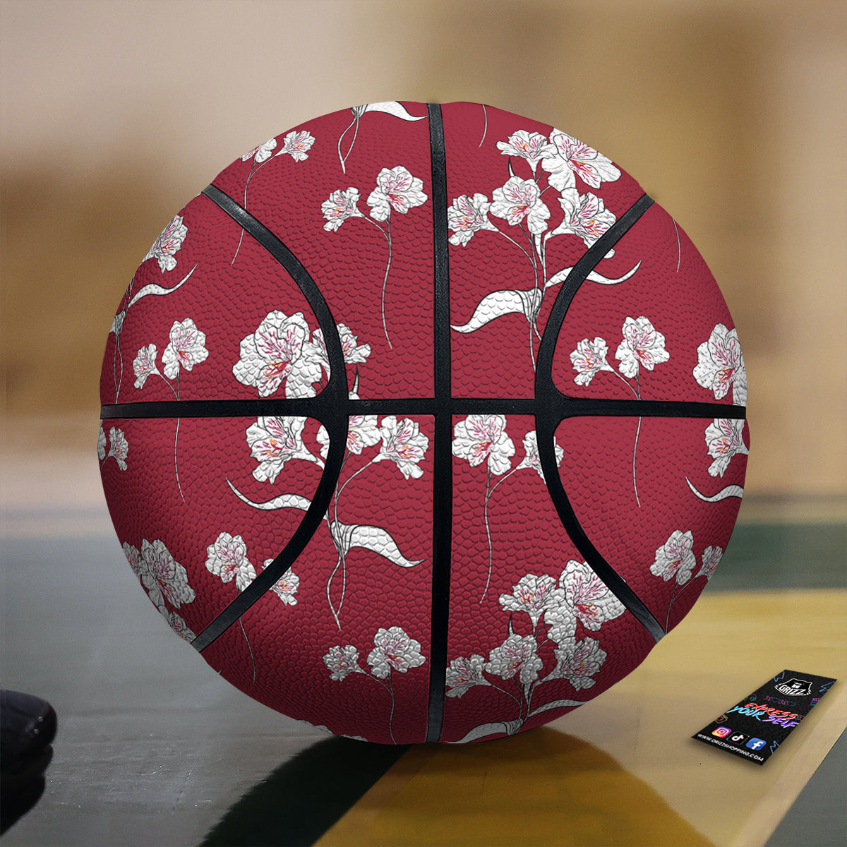 White Alstroemeria Red Print Pattern Basketball-grizzshop