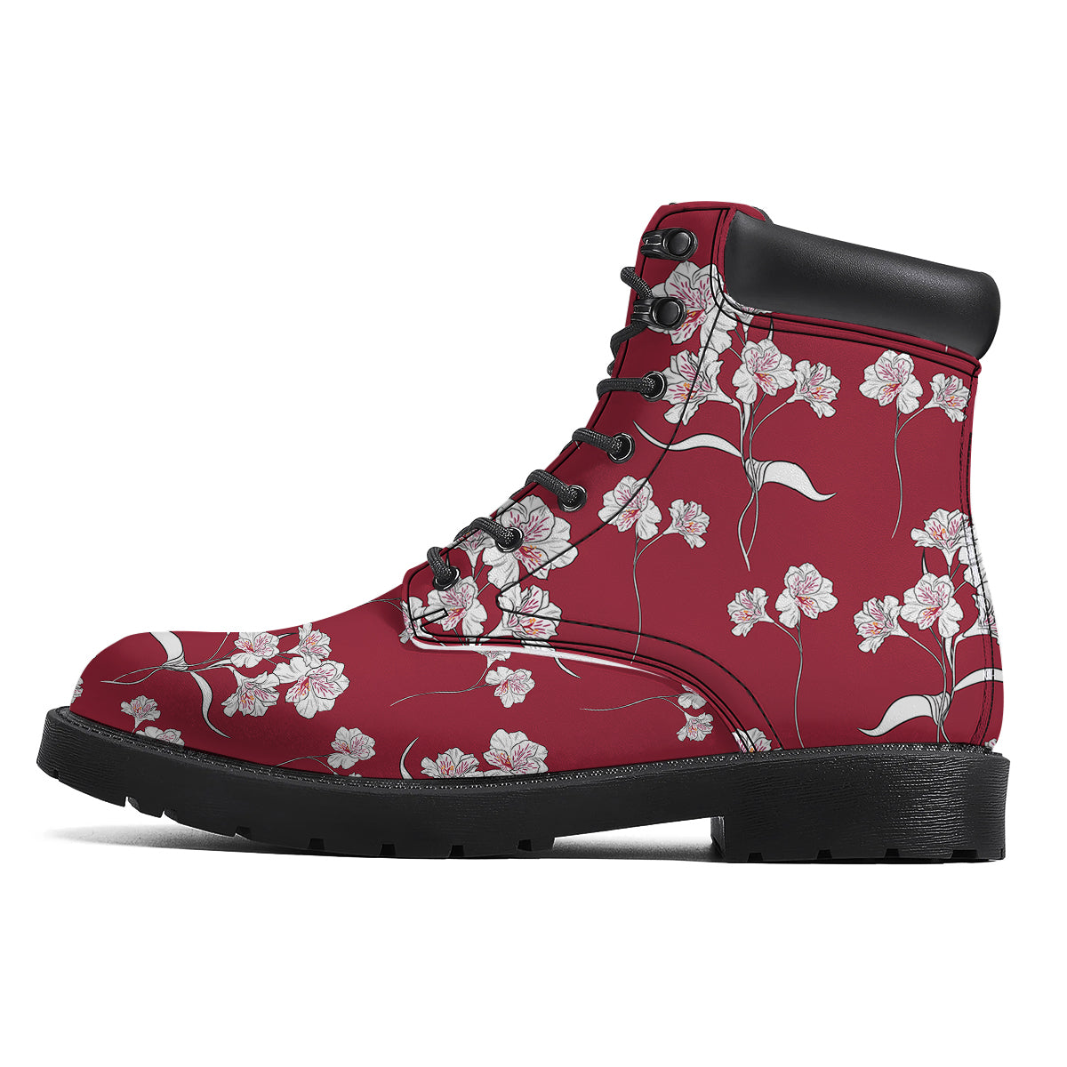 White Alstroemeria Red Print Pattern Boots-grizzshop