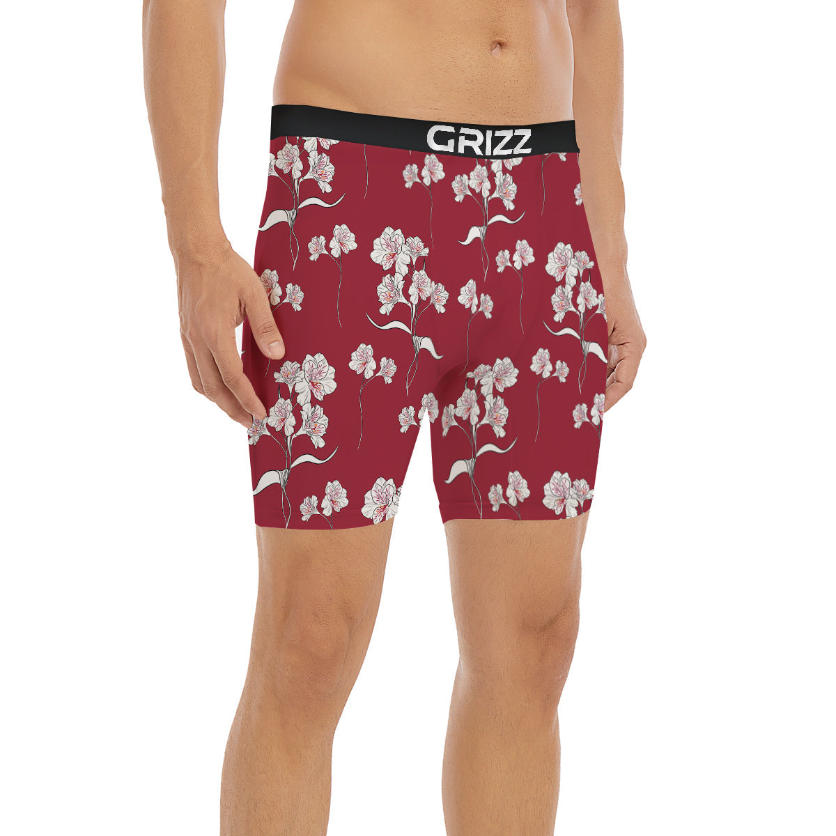 White Alstroemeria Red Print Pattern Boxer Briefs-grizzshop