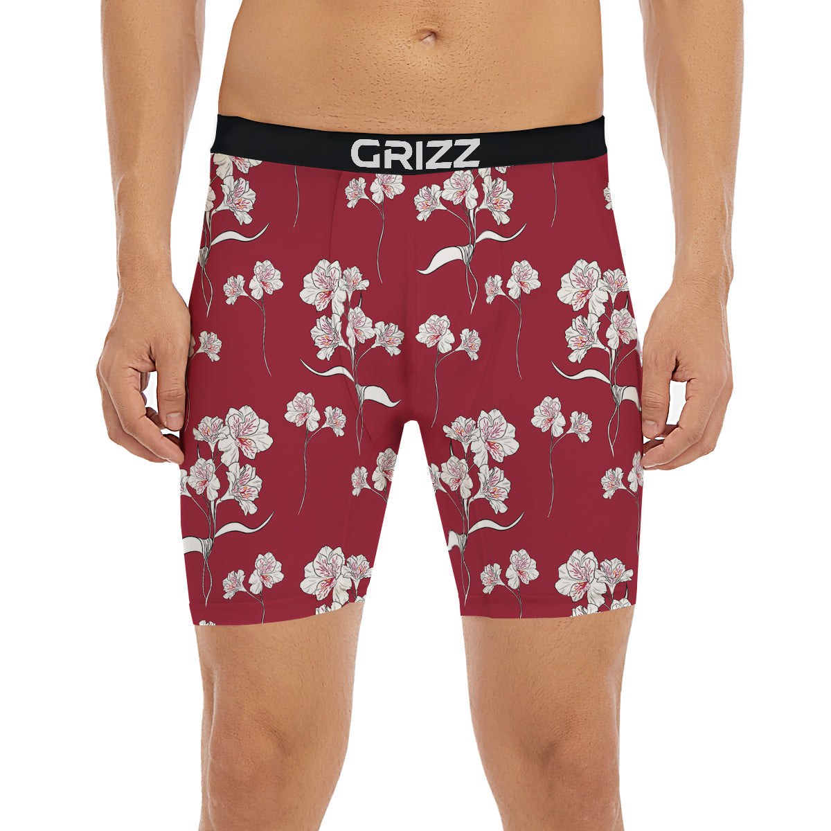 White Alstroemeria Red Print Pattern Boxer Briefs-grizzshop