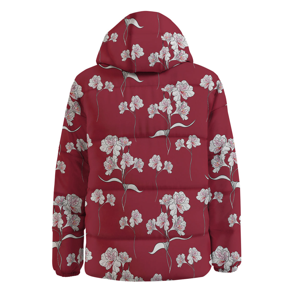 White Alstroemeria Red Print Pattern Down Jacket-grizzshop