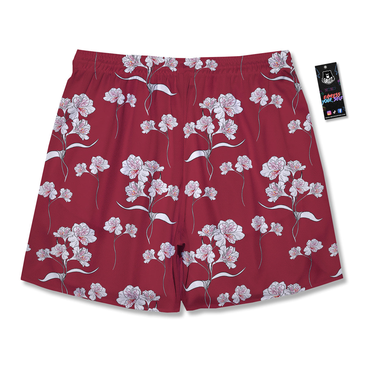 White Alstroemeria Red Print Pattern Men's Running Shorts-grizzshop