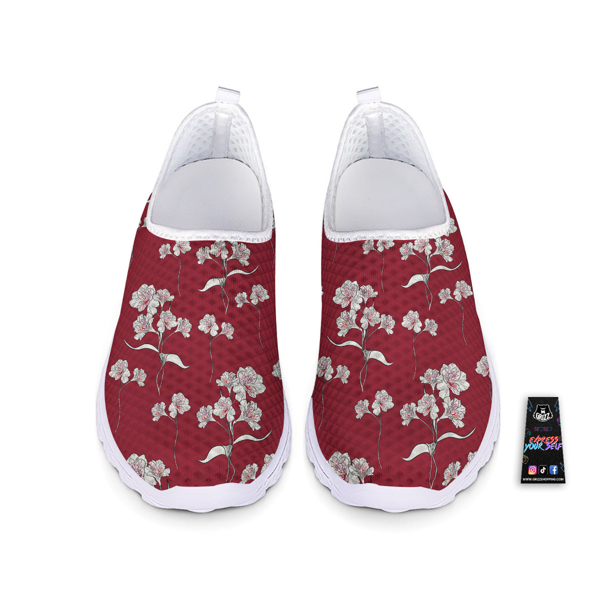 White Alstroemeria Red Print Pattern Nurse Shoes-grizzshop