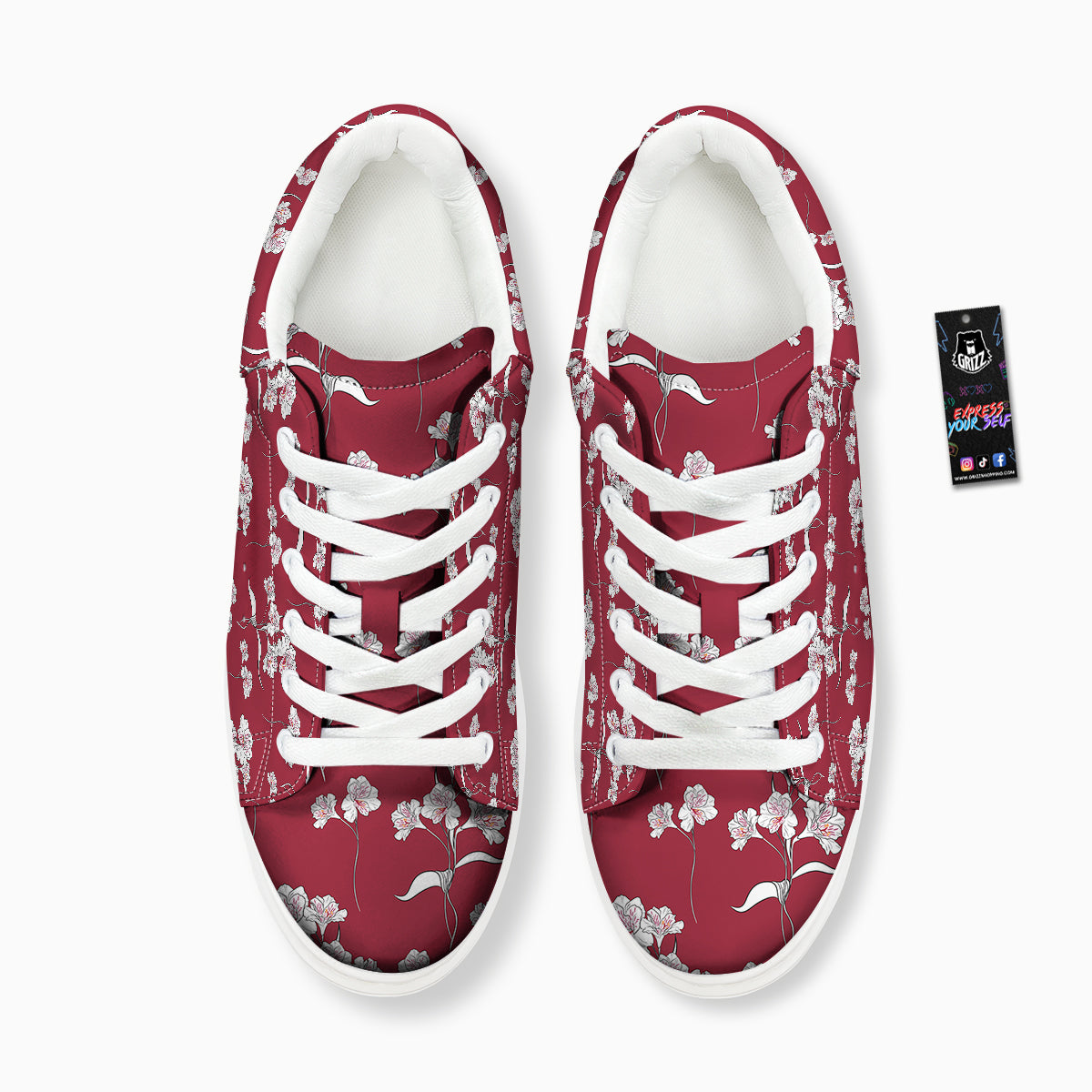 White Alstroemeria Red Print Pattern Platform Shoes-grizzshop