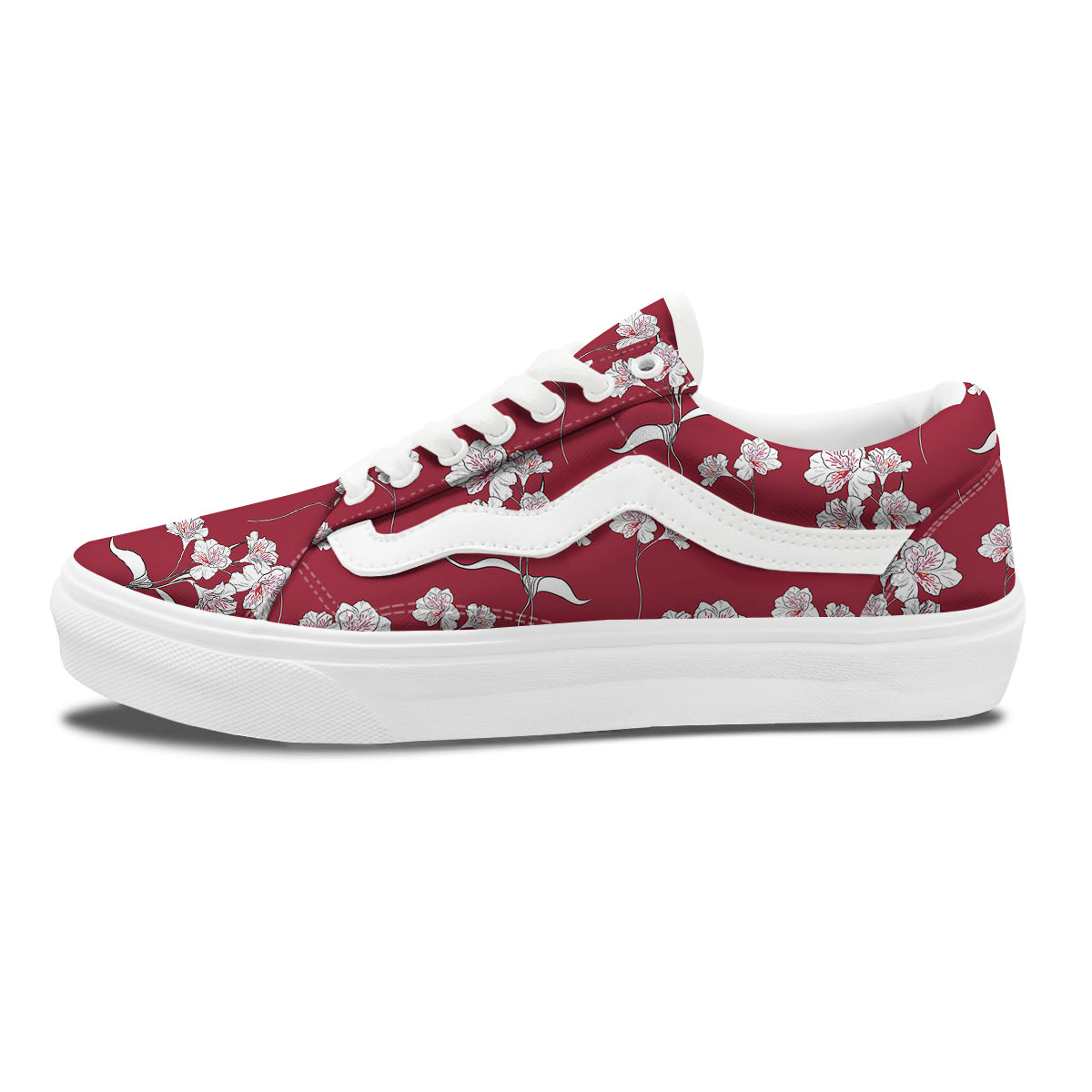 White Alstroemeria Red Print Pattern Skate Shoes-grizzshop