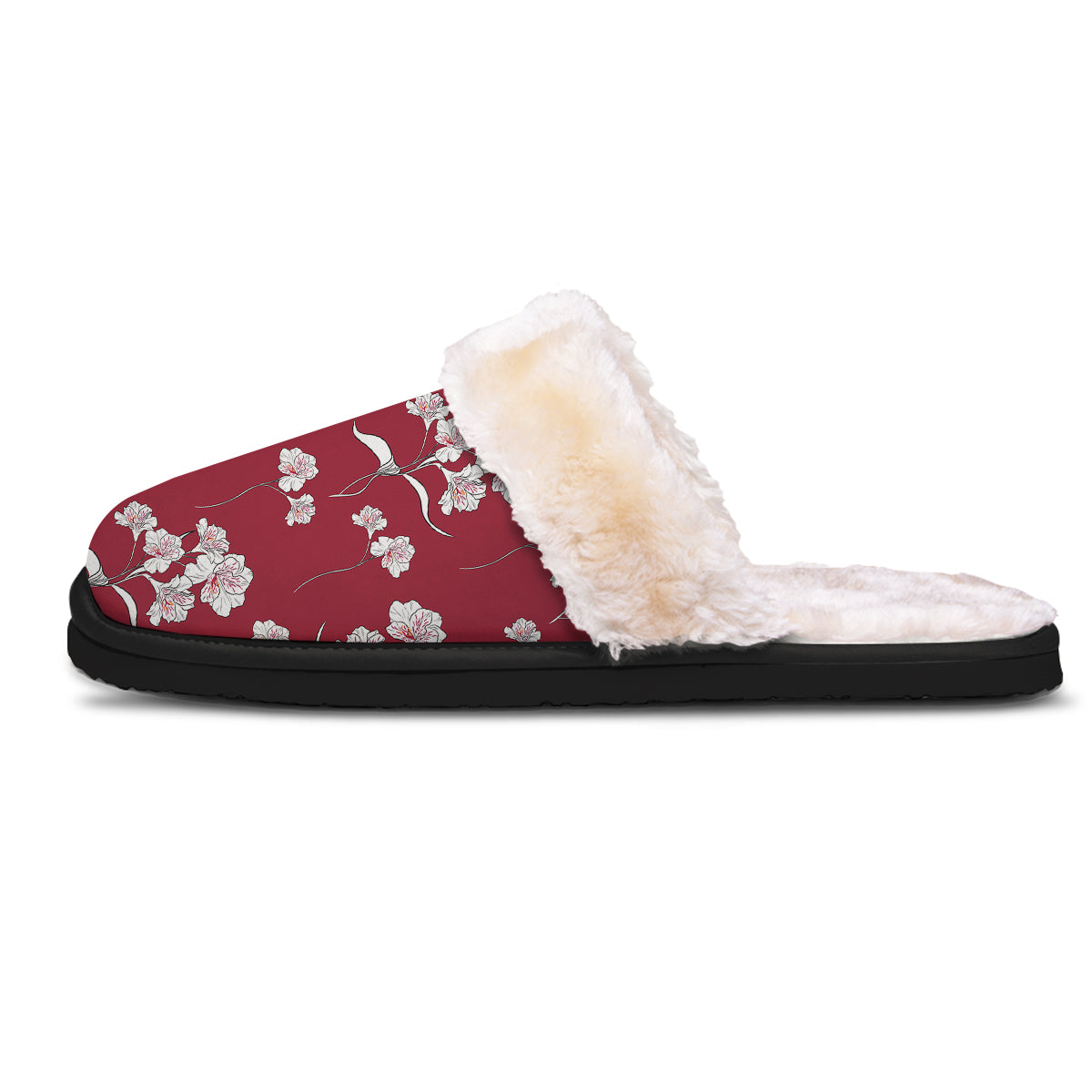 White Alstroemeria Red Print Pattern Slippers-grizzshop