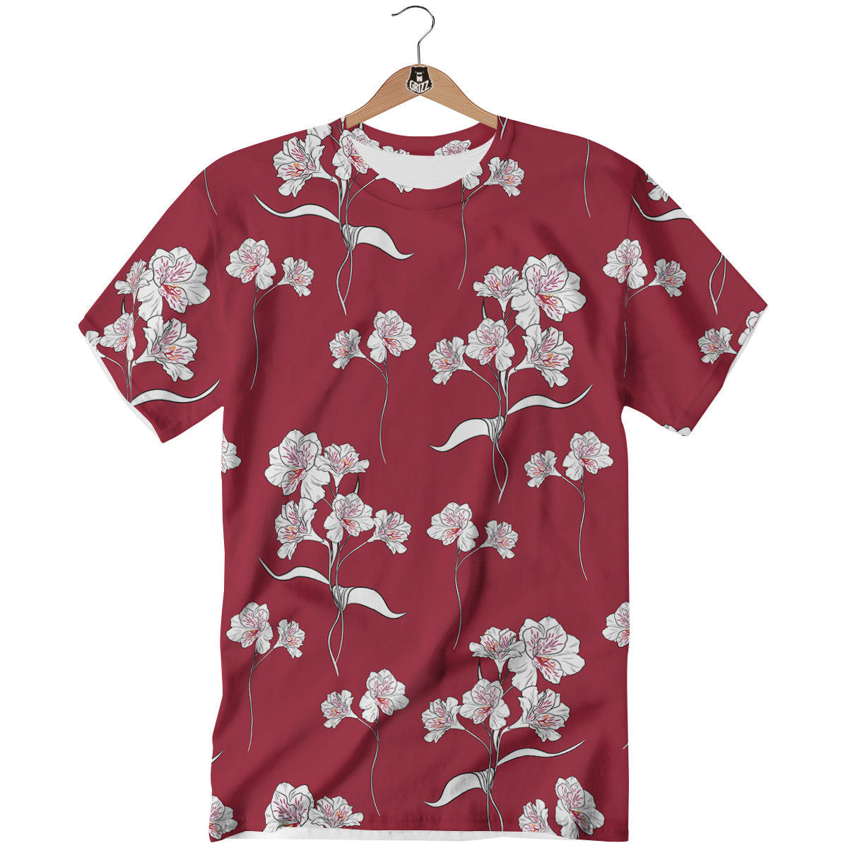 White Alstroemeria Red Print Pattern T-Shirt-grizzshop