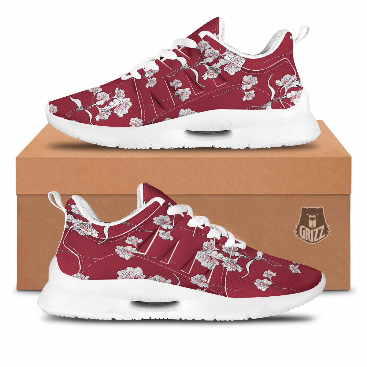 White Alstroemeria Red Print Pattern Tennis Shoes-grizzshop