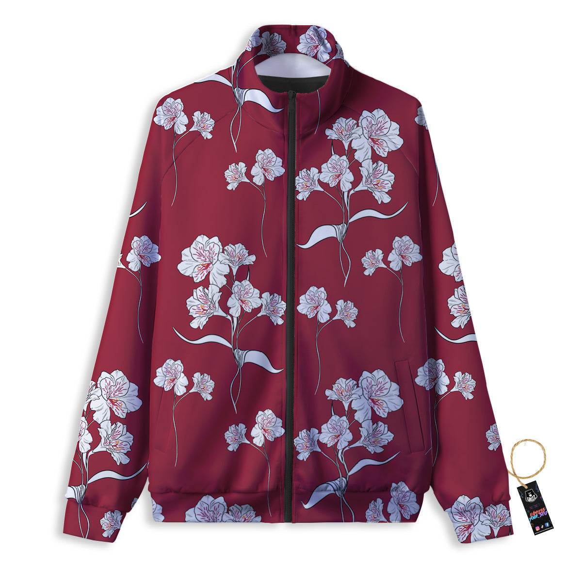 White Alstroemeria Red Print Pattern Track Jacket-grizzshop
