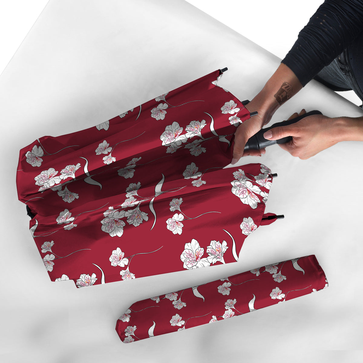 White Alstroemeria Red Print Pattern Umbrella-grizzshop