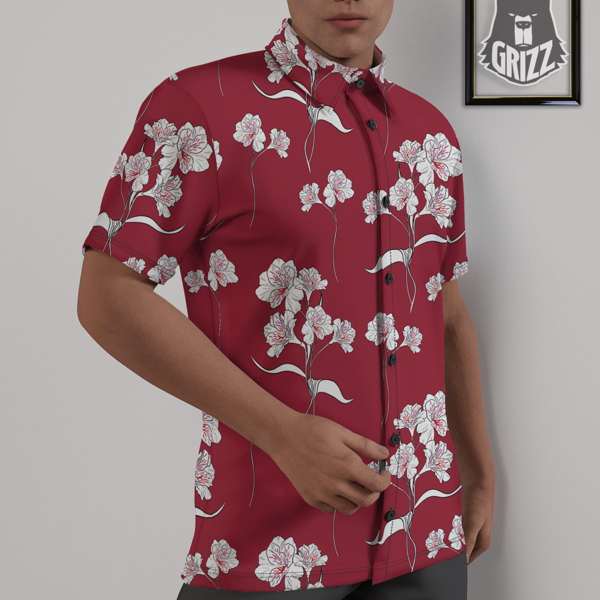 White Alstroemeria Red Print Pattern Untucked Shirts-grizzshop