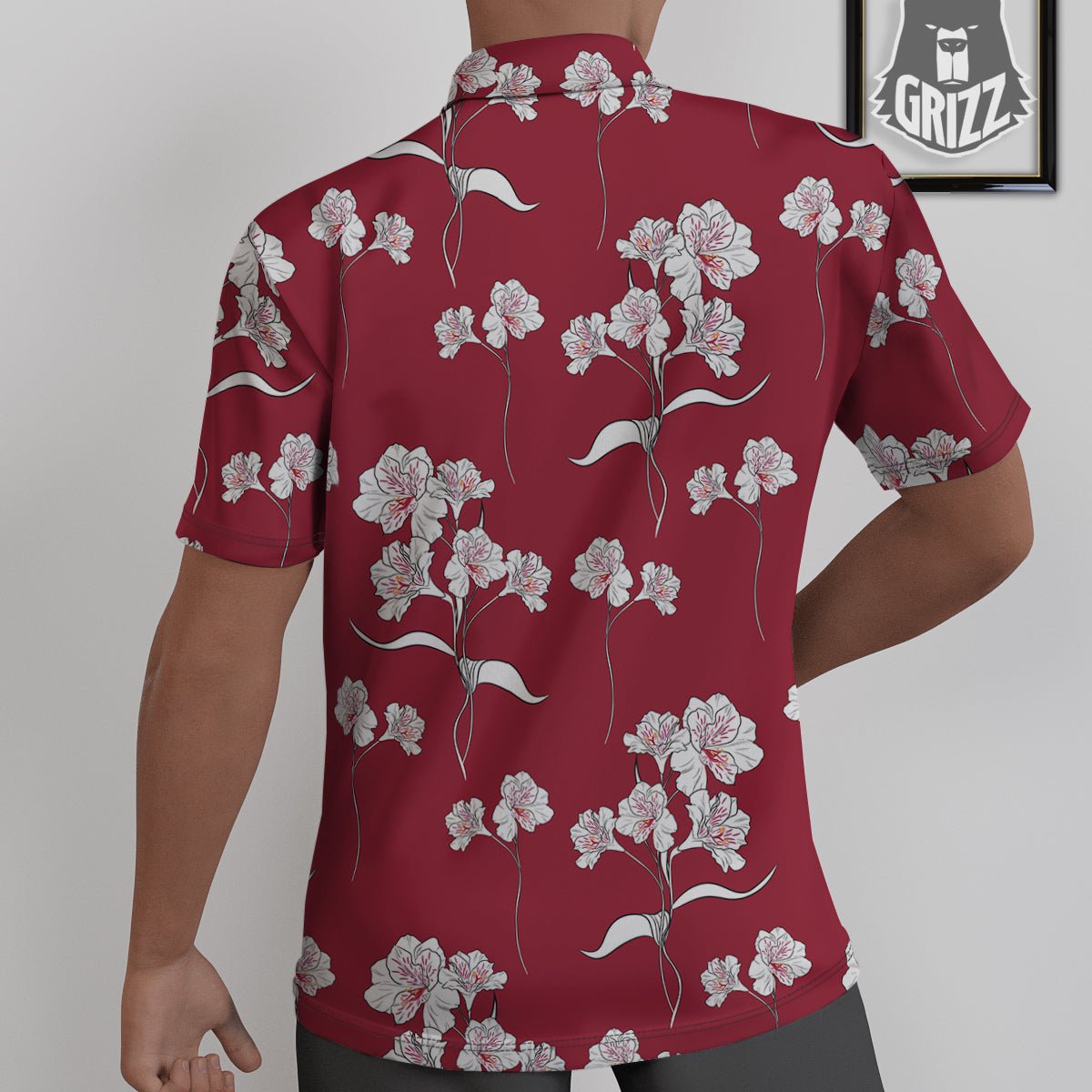 White Alstroemeria Red Print Pattern Untucked Shirts-grizzshop
