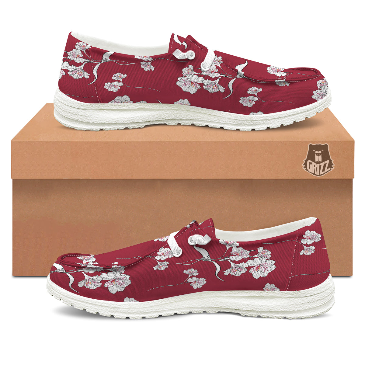 White Alstroemeria Red Print Pattern White Loafers-grizzshop