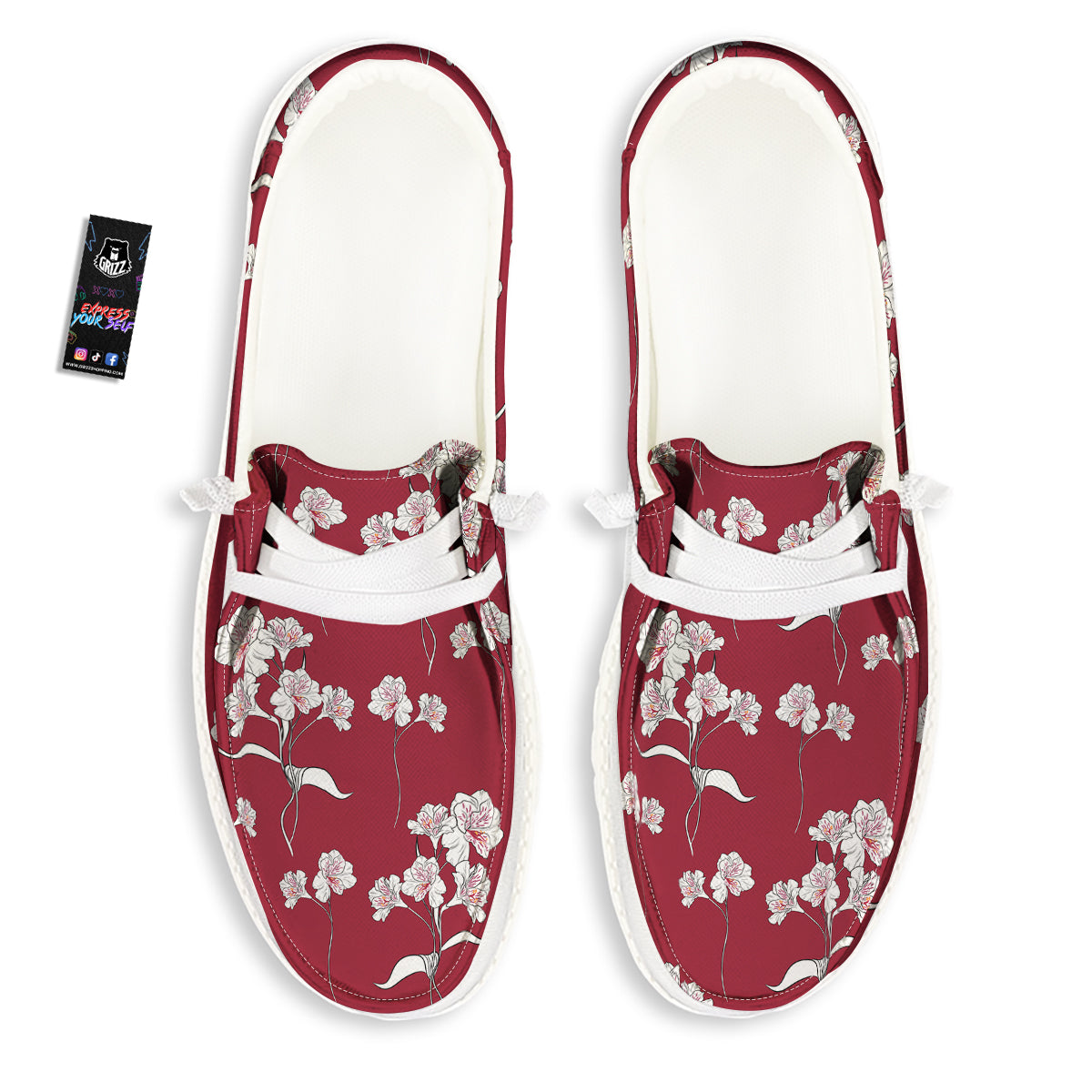 White Alstroemeria Red Print Pattern White Loafers-grizzshop
