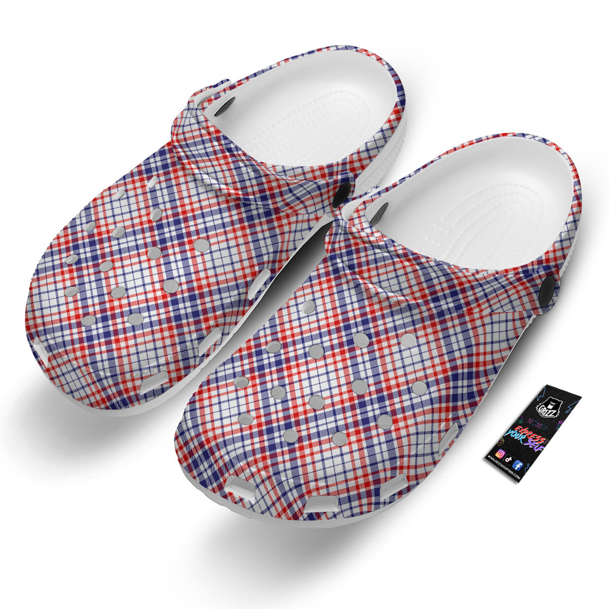 White American Plaid And Blue Red Print Clog-grizzshop