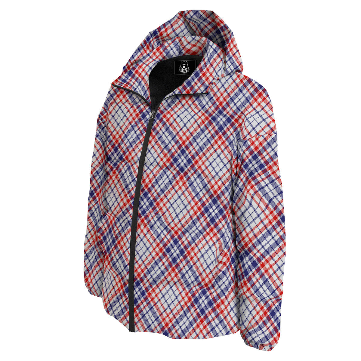 White American Plaid And Blue Red Print Down Jacket-grizzshop