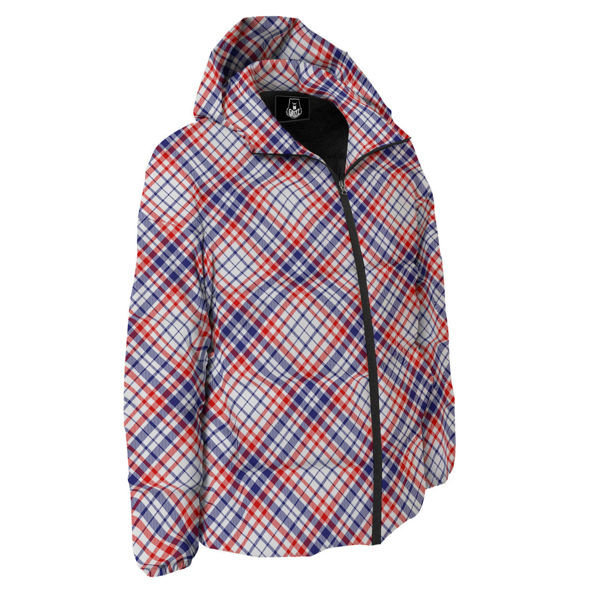 White American Plaid And Blue Red Print Down Jacket-grizzshop