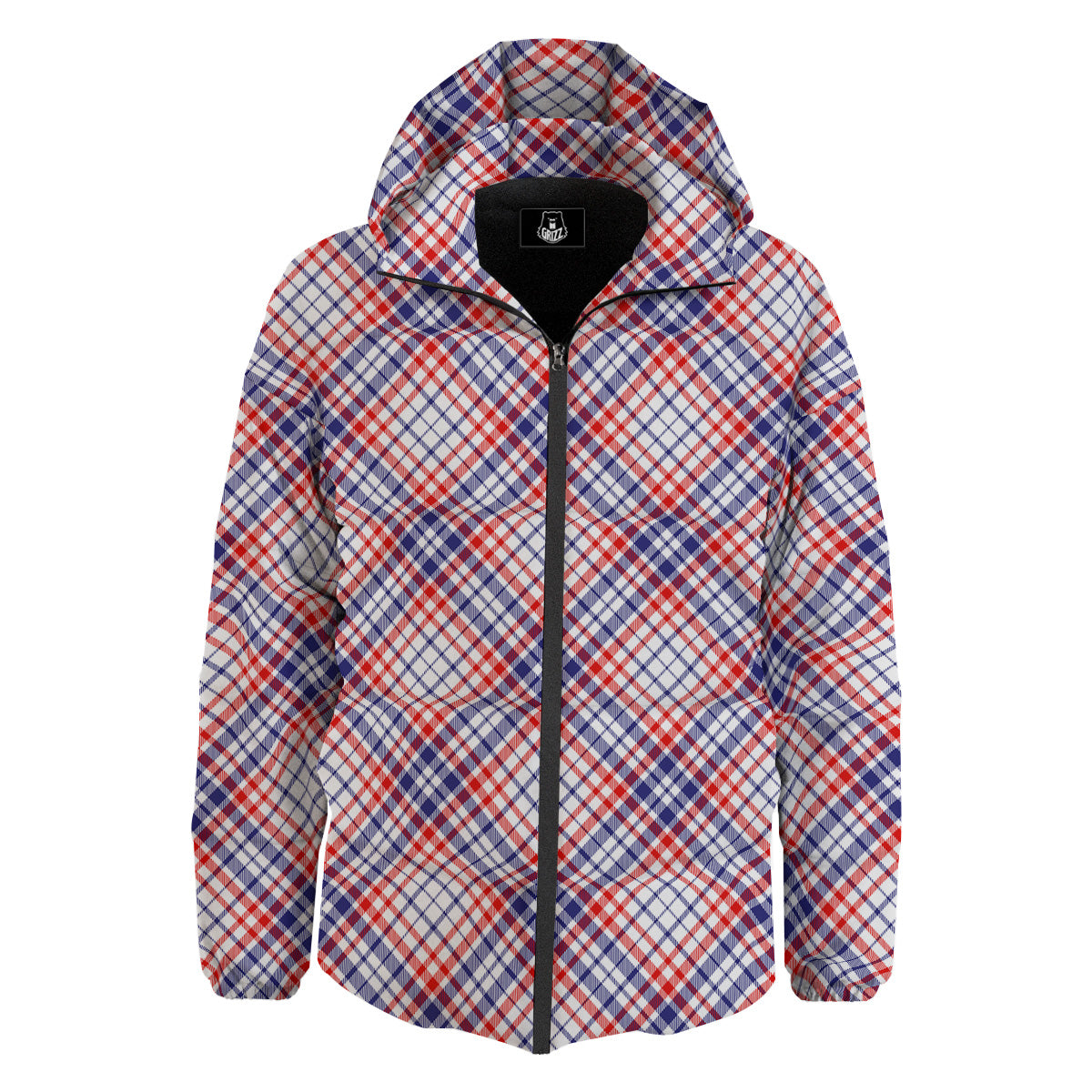 White American Plaid And Blue Red Print Down Jacket-grizzshop