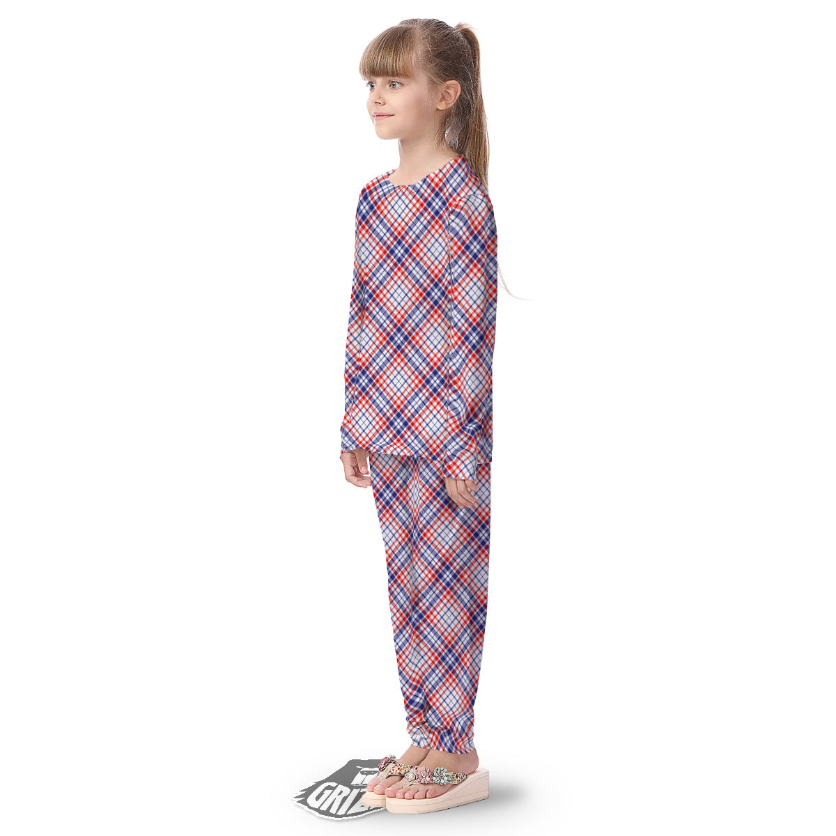 White American Plaid And Blue Red Print Kid's Pajamas-grizzshop