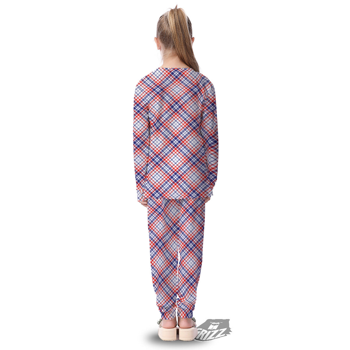 White American Plaid And Blue Red Print Kid's Pajamas-grizzshop