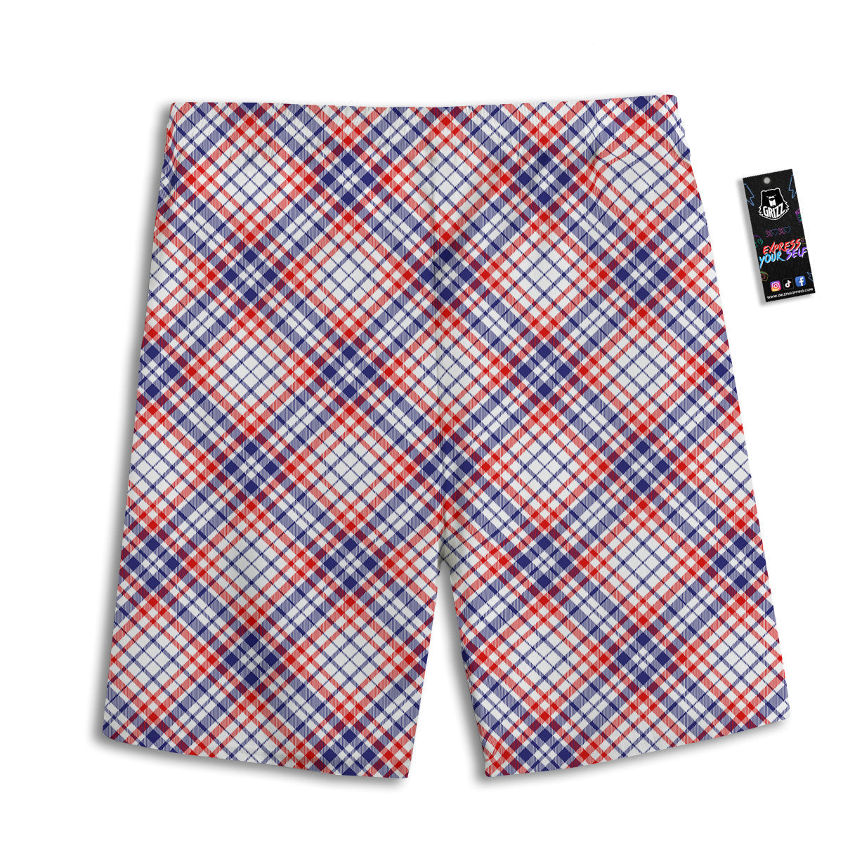 White American Plaid And Blue Red Print Men's Athletic Shorts