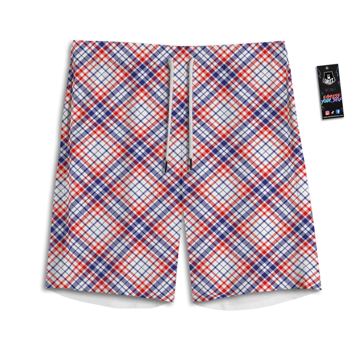 White American Plaid And Blue Red Print Men's Athletic Shorts