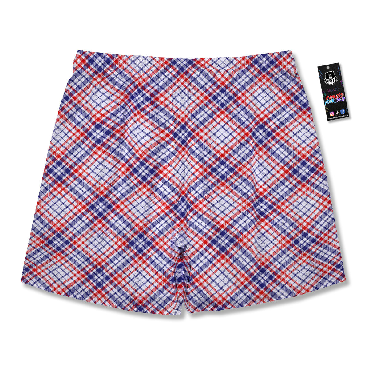 White American Plaid And Blue Red Print Men's Running Shorts-grizzshop