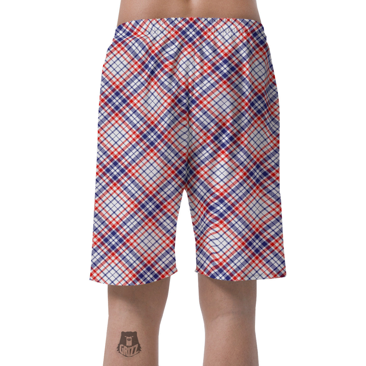 White American Plaid And Blue Red Print Men's Shorts-grizzshop