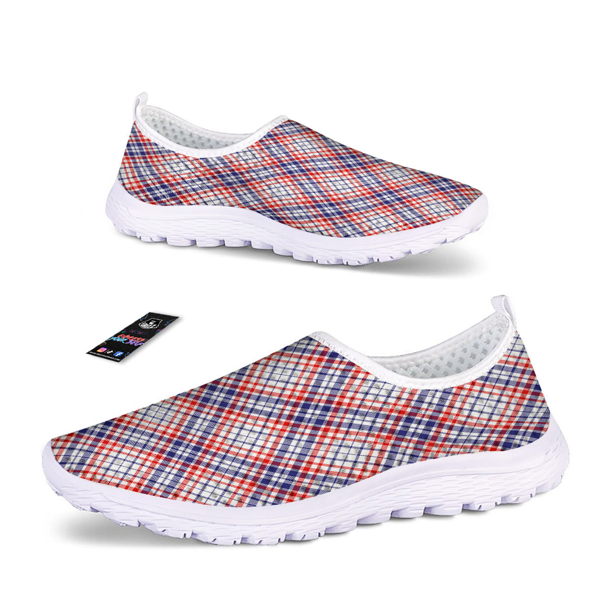 White American Plaid And Blue Red Print Nurse Shoes-grizzshop