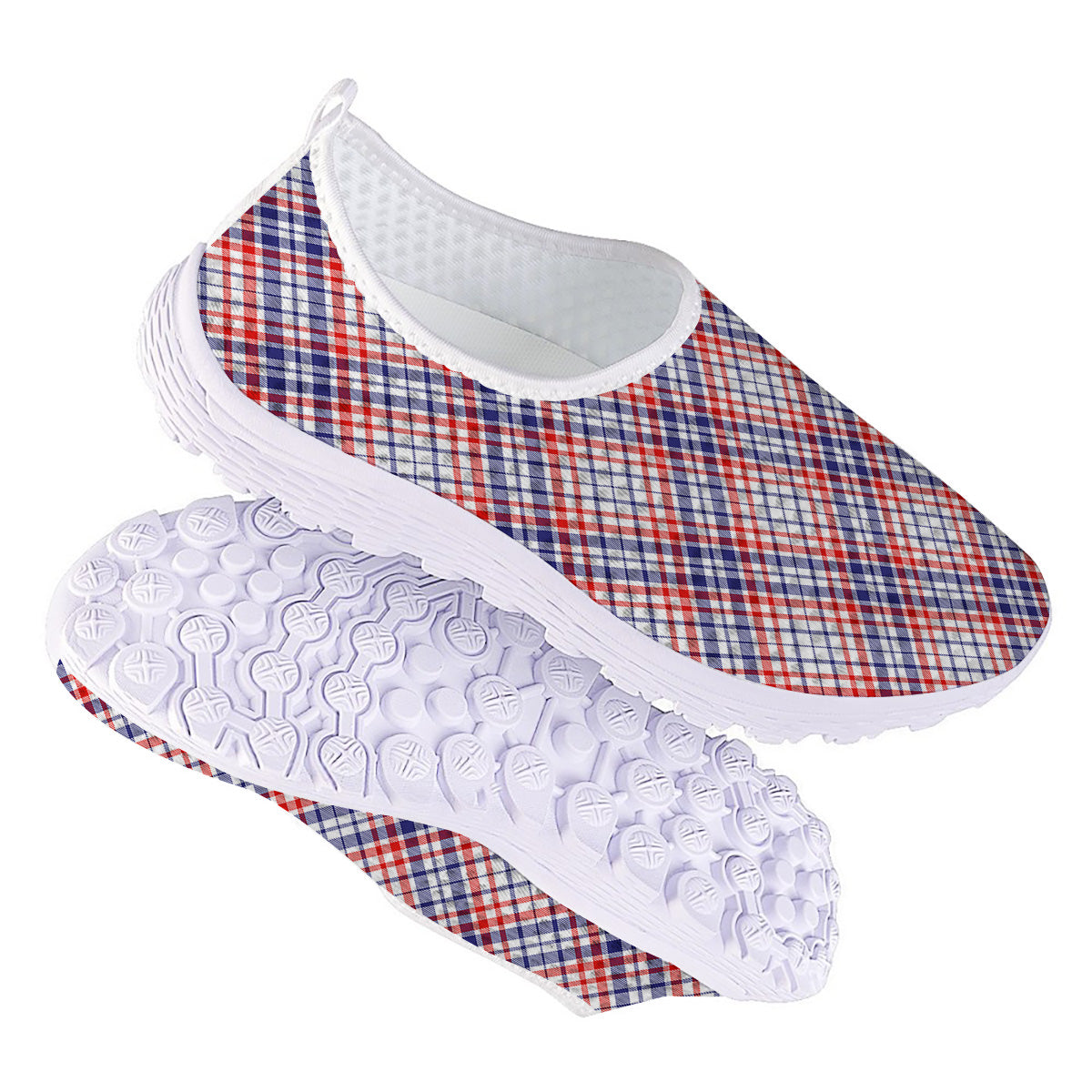 White American Plaid And Blue Red Print Nurse Shoes-grizzshop