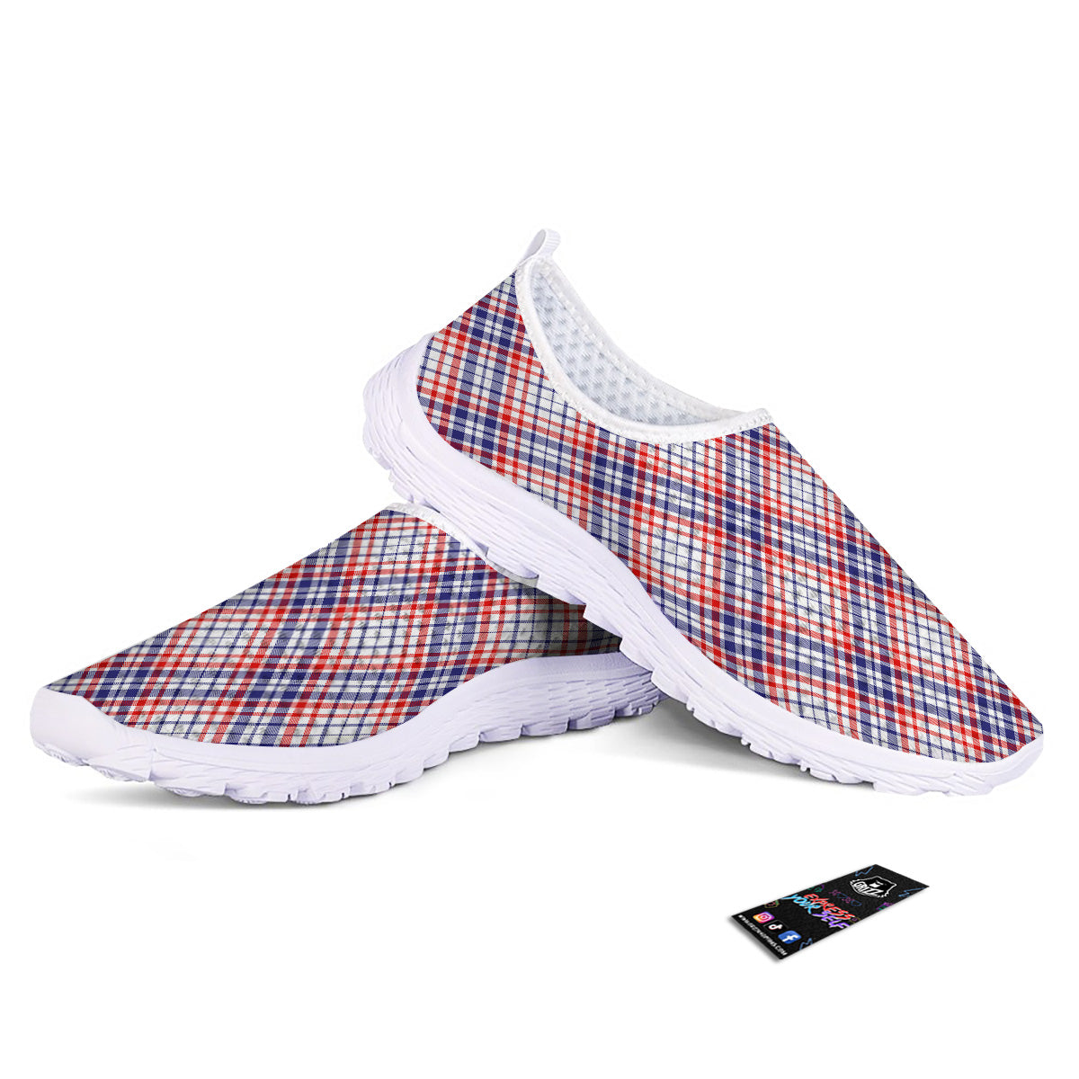White American Plaid And Blue Red Print Nurse Shoes-grizzshop