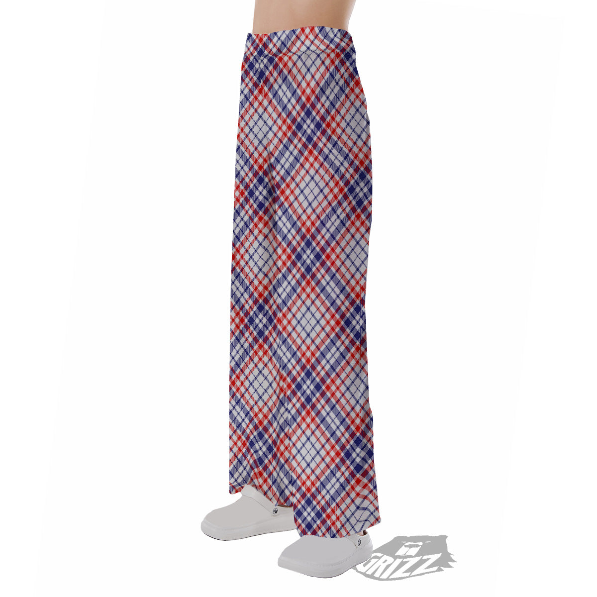 White American Plaid And Blue Red Print Pajama Pants-grizzshop