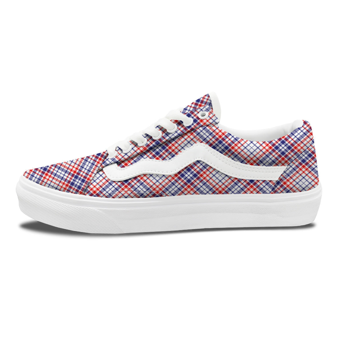 White American Plaid And Blue Red Print Skate Shoes-grizzshop