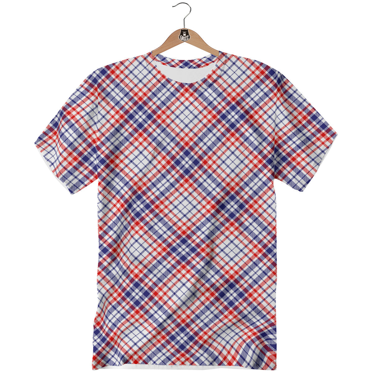 White American Plaid And Blue Red Print T-Shirt-grizzshop