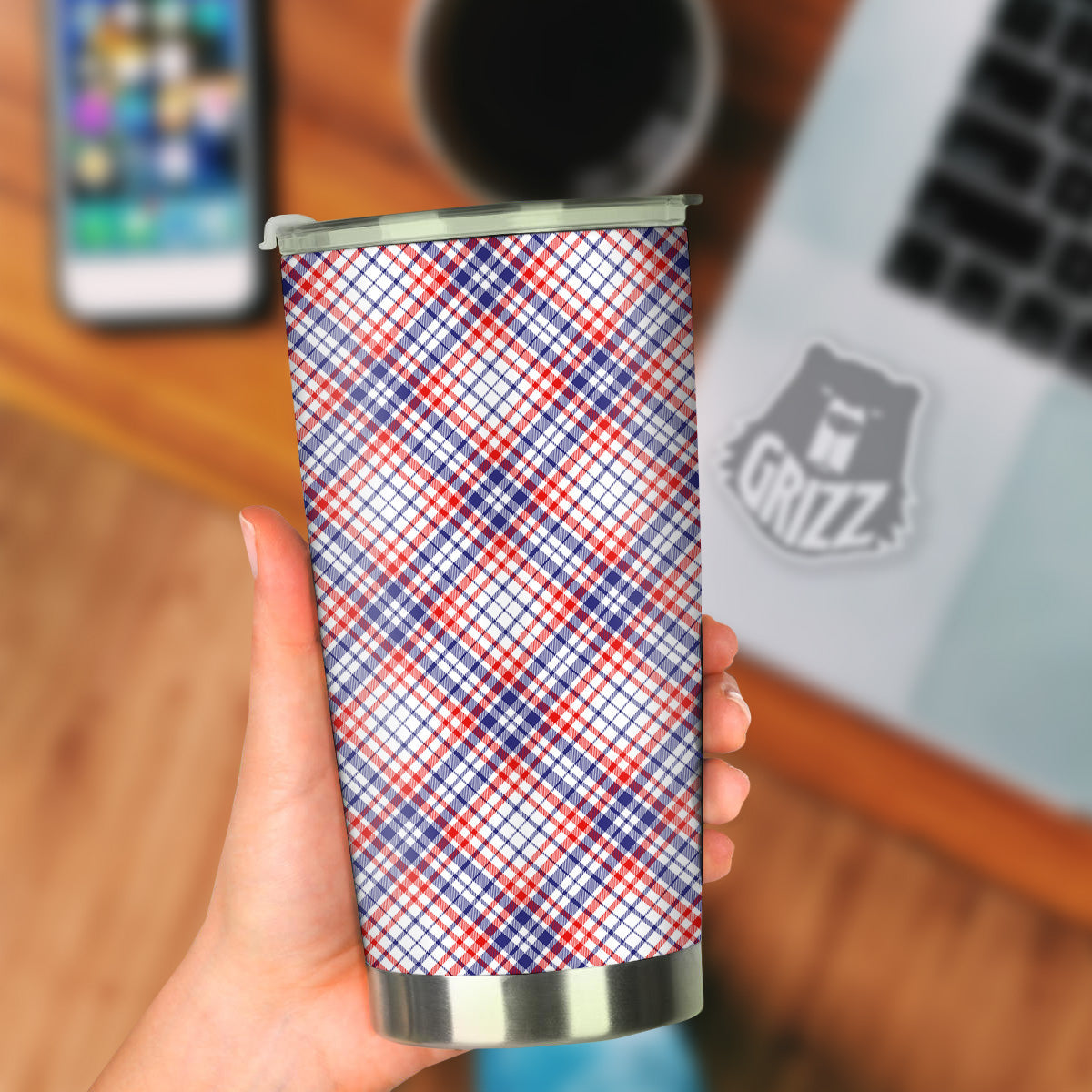 White American Plaid And Blue Red Print Tumbler-grizzshop