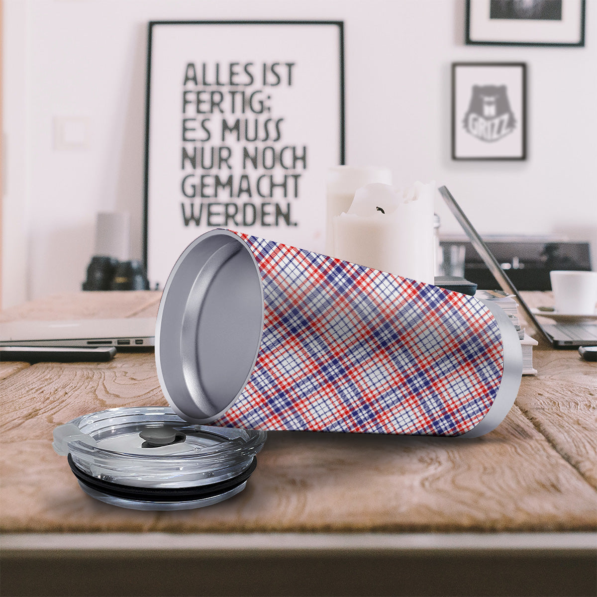 White American Plaid And Blue Red Print Tumbler-grizzshop