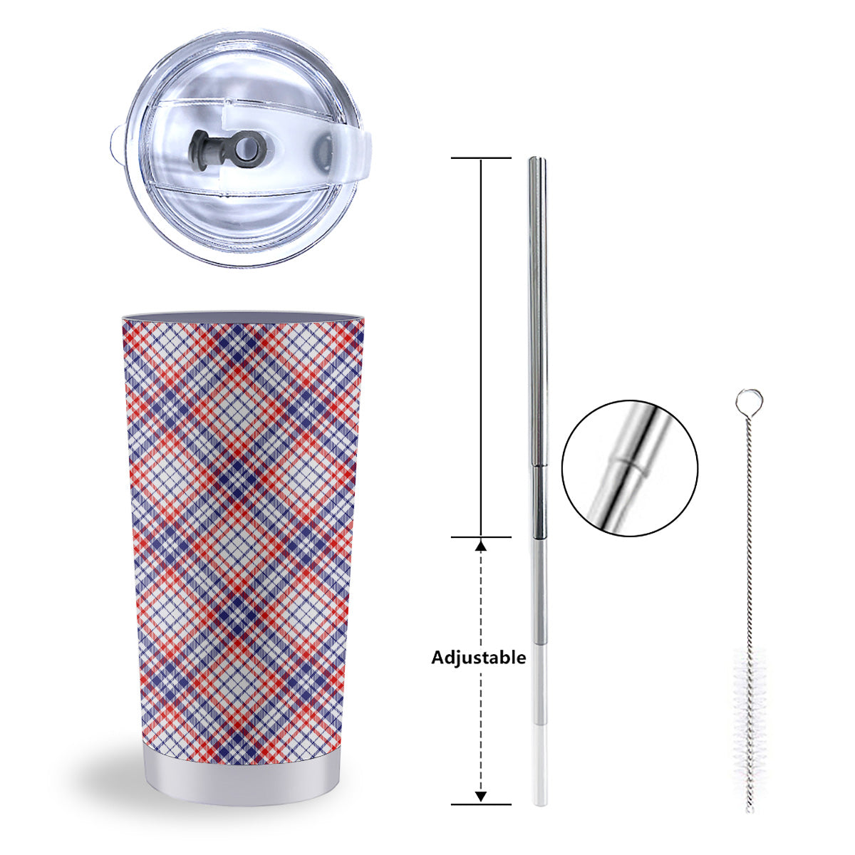 White American Plaid And Blue Red Print Tumbler-grizzshop